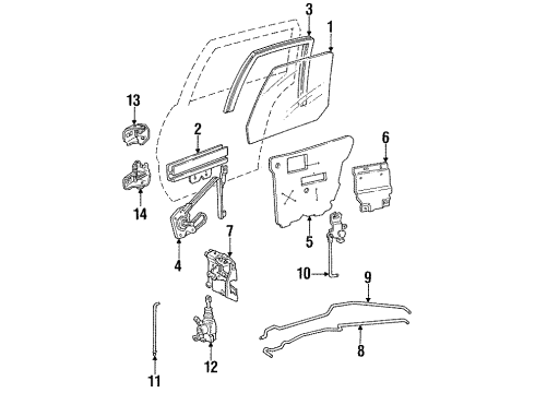 1990 Pontiac Grand Am Rear Door Glass & Hardware, Lock & Hardware Diagram