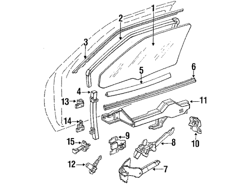 1990 Pontiac Grand Prix Front Door - Glass & Hardware Diagram