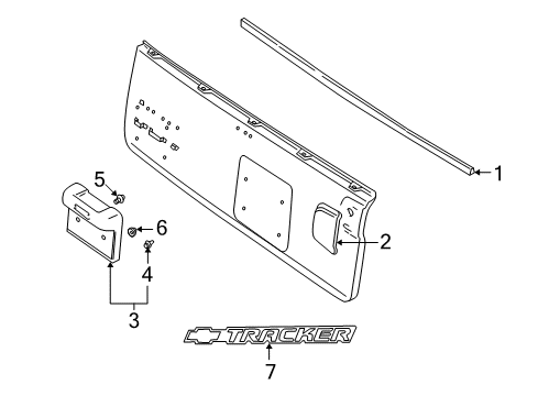 2001 Chevy Tracker Exterior Trim - Tail Gate Diagram