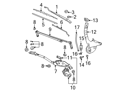 2004 Pontiac Grand Prix Nozzle Assembly,Windshield Washer (Include Hose & Y, Connector) Diagram for 88986198