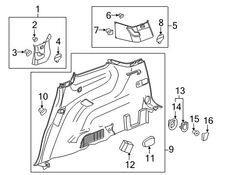 2022 Cadillac XT6 Interior Trim - Quarter Panels Diagram