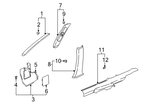 2002 Saturn LW300 Molding Assembly, Center Pillar Lower Garnish *Ebony Diagram for 24423235