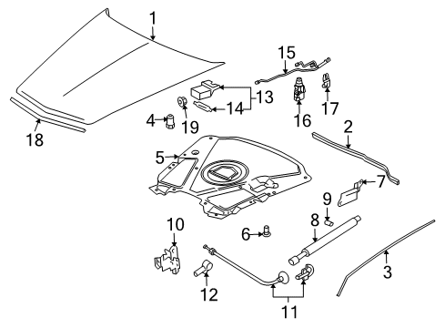 2007 Cadillac XLR Latch Assembly, Hood Primary & Secondary Diagram for 15910870