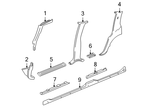 2003 Chevy Tahoe Molding,Body Lock Pillar Garnish Diagram for 15057540