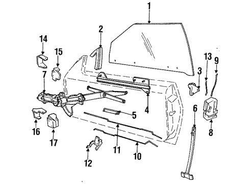 1994 Pontiac Sunbird Front Door - Glass & Hardware Diagram