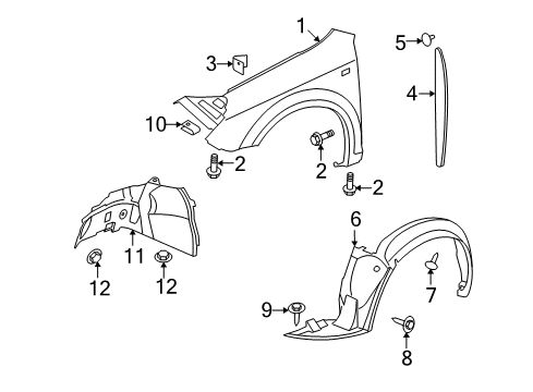 2009 Saturn Aura Fender & Components Diagram 1 - Thumbnail