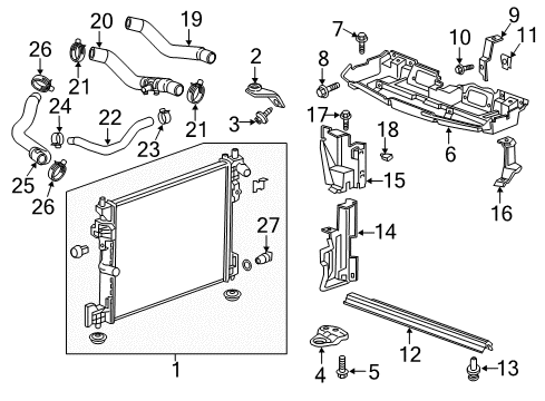 2018 Cadillac CT6 Bracket Assembly, Radiator Air Side Baffle Diagram for 23194021