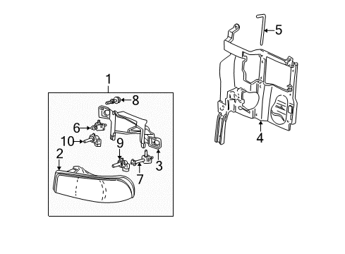 2005 GMC Sierra 1500 Headlamp Components, Park & Side Marker Lamps Diagram 1 - Thumbnail