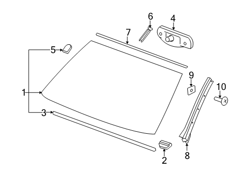 2008 GMC Sierra 1500 Windshield Glass, Reveal Moldings Diagram