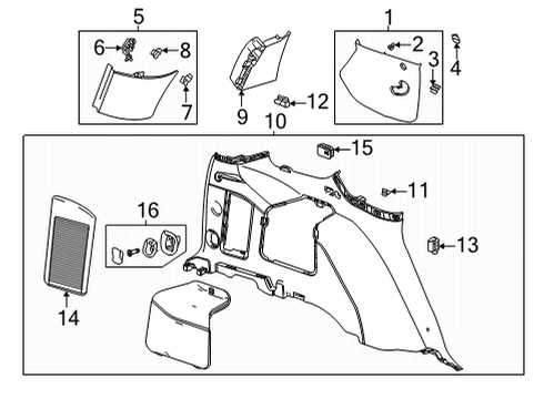 2023 Chevy Tahoe Molding Assembly, Body Rr Cor Upr Garn *Jet Black Diagram for 84699058