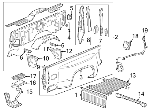 2023 Chevy Silverado 3500 HD Pick Up Box Components Diagram