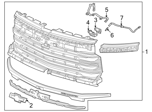 2022 Chevy Silverado 1500 Grille & Components Diagram