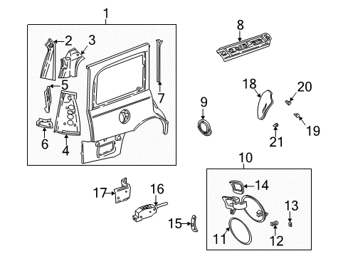 2000 Saturn LW2 Extension Asm,Body Side Outer Panel Diagram for 21018632