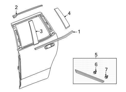 2022 Cadillac Escalade ESV Exterior Trim - Rear Door Diagram