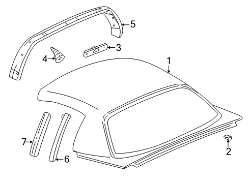 2000 Chevy Corvette Retainer Assembly, Front Side Door Weatherstrip Upper Rear Diagram for 10419268