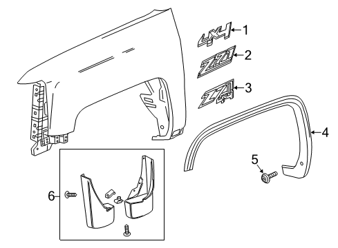 2015 GMC Sierra 1500 Front and Rear Fender Flare Set in Primer Diagram for 22943047