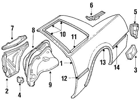 1984 Oldsmobile Firenza Panel Assembly, Rear Wheelhouse Inner Diagram for 22554594