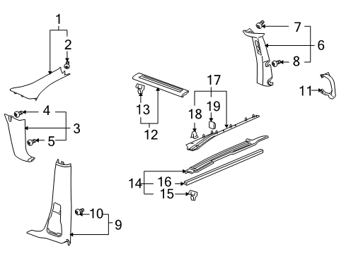 2005 Buick Terraza Interior Trim - Pillars, Rocker & Floor Diagram