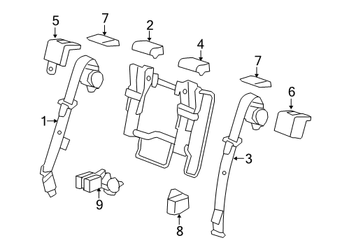 2010 GMC Yukon Belt Kit,Driver Seat (Buckle Side)(W/Pre, Tensioner) *Ebony Diagram for 19168661