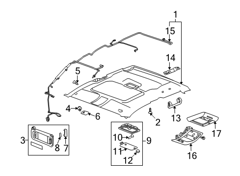 2009 Chevy Silverado 1500 Panel Assembly, Headlining Trim *Gray Y Diagram for 20838520