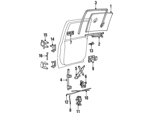 1999 GMC Yukon Window,Rear Side Door Diagram for 15989988