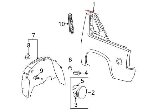 2007 Chevy Avalanche Quarter Panel & Components Diagram