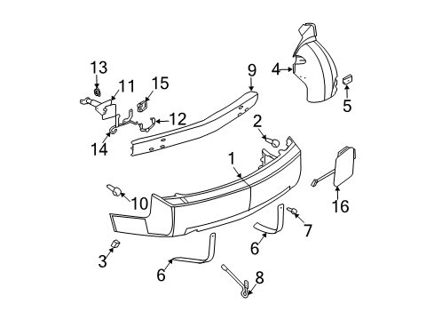 2007 Cadillac CTS Bracket,Rear Bumper Fascia Diagram for 25761445