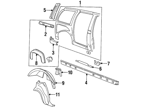 1992 Oldsmobile Silhouette Wheelhouse Assembly, Rear Inner Panel & Shock Tower Rh Diagram for 12396106