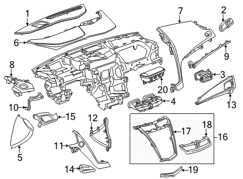 2018 Cadillac CTS Applique Assembly, Instrument Panel Trim Plate *Morelo Carbon Diagram for 23445806