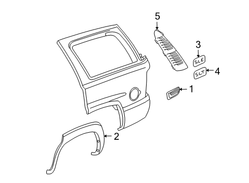 2000 GMC Yukon Quarter Panel & Components, Glass, Exterior Trim, Trim Diagram 3 - Thumbnail