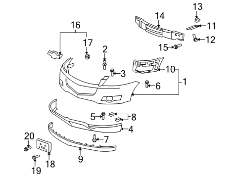 2012 Chevy Traverse Bracket Assembly, Front Bumper Fascia Diagram for 25826191