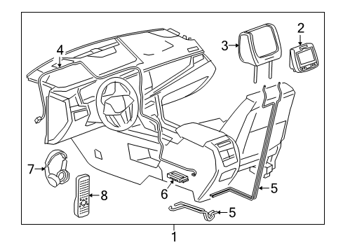 2019 GMC Acadia Rear-Seat Infotainment System with DVD Player in Shale Leather with Denali Logo Diagram for 84690255