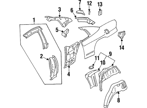 1999 Chevy Monte Carlo Brace,Quarter Inner & Rear Wheelhouse Panel To Quarter Outer Panel Extension Upper Diagram for 10232313