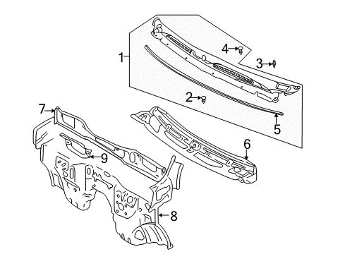 2001 Chevy Tracker Panel,Cowl Front (On Esn) Diagram for 30026825