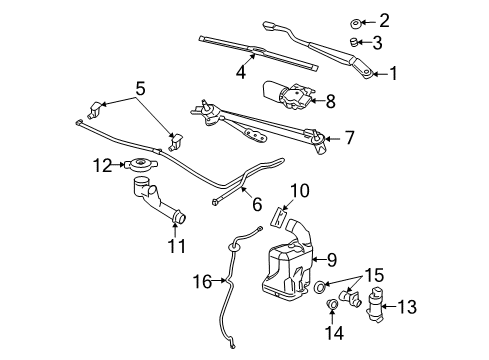 2007 Saturn Aura Wiper & Washer Components, Body Diagram 1 - Thumbnail