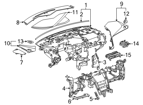 2015 Cadillac ELR Panel Assembly, Instrument Panel Upper Trim (Rh Proc) *Black Diagram for 23466424