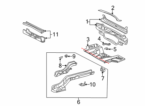 2002 Pontiac Bonneville Rear Body Panel, Floor & Rails Diagram