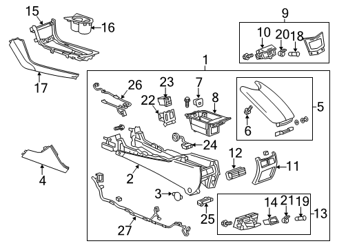 2014 Cadillac ATS Compartment Assembly, Front Floor Console Rear *Brownstone Diagram for 23182752