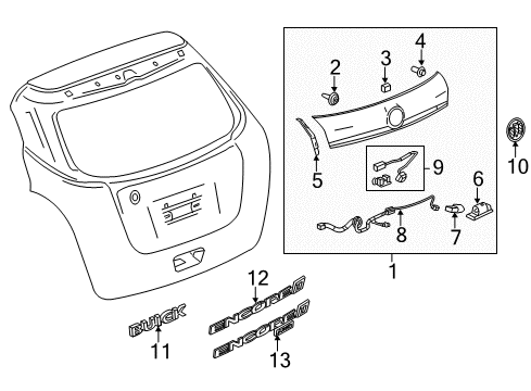 2022 Buick Encore Lift Gate Outside Handle Emblem Assembly Diagram for 42529541