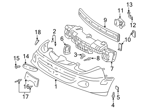 2002 Pontiac Sunfire Front Primered Bumper Cover Diagram for 12335339