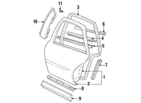 1992 Oldsmobile Achieva MOLDING, Rear Side Door Diagram for 16612165