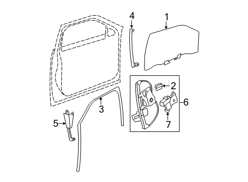 2008 Cadillac DTS Front Door - Glass & Hardware Diagram