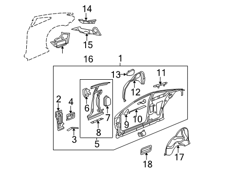 2006 Pontiac G6 Reinforcement Assembly, Body Hinge Pillar Inner Panel Lower Diagram for 15256805