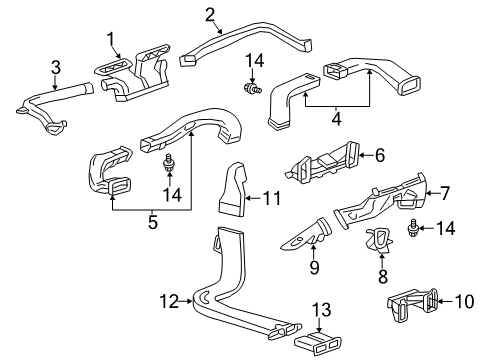 2013 Cadillac ATS Duct, Side Window Defogger Outlet Diagram for 22963252