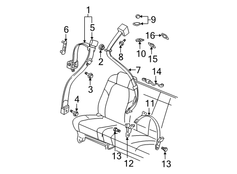 2003 Buick Rendezvous Rear Seat Belt Kit Center (Buckle Side) *Gear*Gray Diagram for 88895828