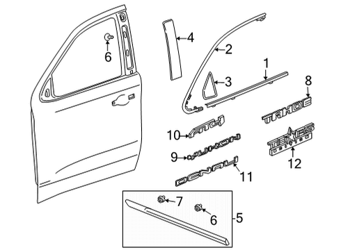 2023 GMC Yukon Molding Assembly, Front S/D *Chrome M Diagram for 84267936