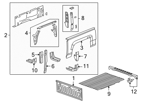 2010 Hummer H3T Front & Side Panels, Floor Diagram