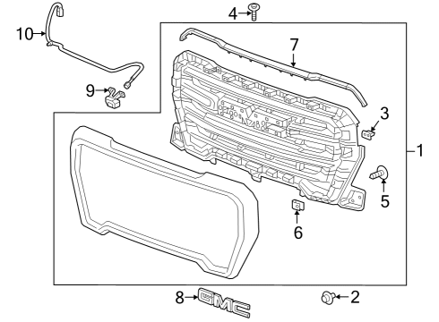 2022 GMC Sierra 1500 Grille Assembly, Front *Bright Chrome Diagram for 84508284