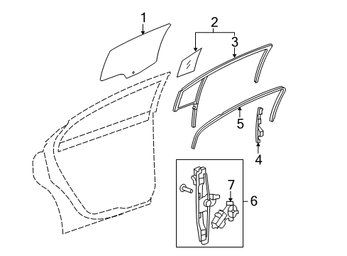 2008 Chevy Malibu Rear Door - Glass & Hardware Diagram