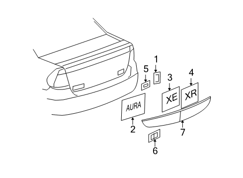 2008 Saturn Aura Rear Compartment Lid Emblem Assembly Diagram for 25810637